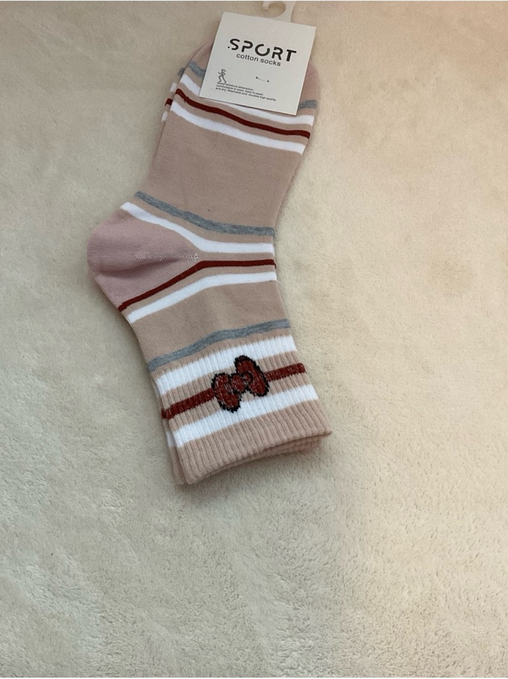 Sporto Beige Striped Cotton Socks